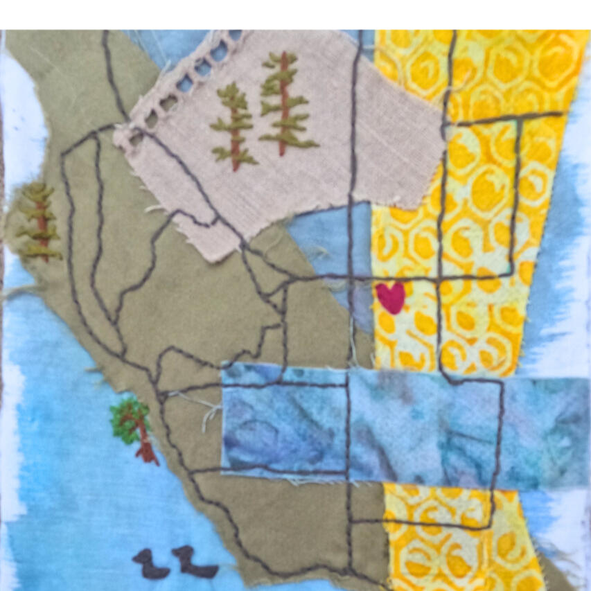 Slow stitched map of neighborhood walking paths used by a family